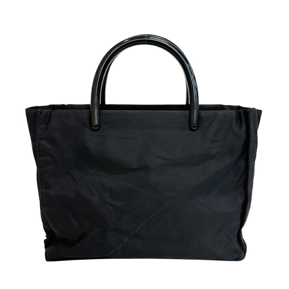 PRADA Triangle Plate Plastic Handle Tote Bag, Black